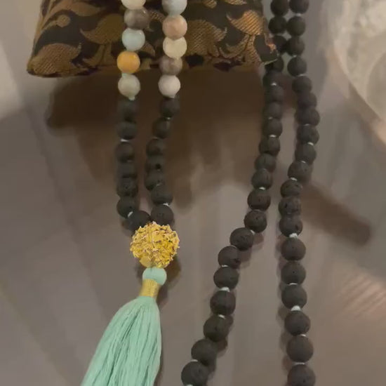 108-Bead Amazonite Lava Stone Mala for Meditation